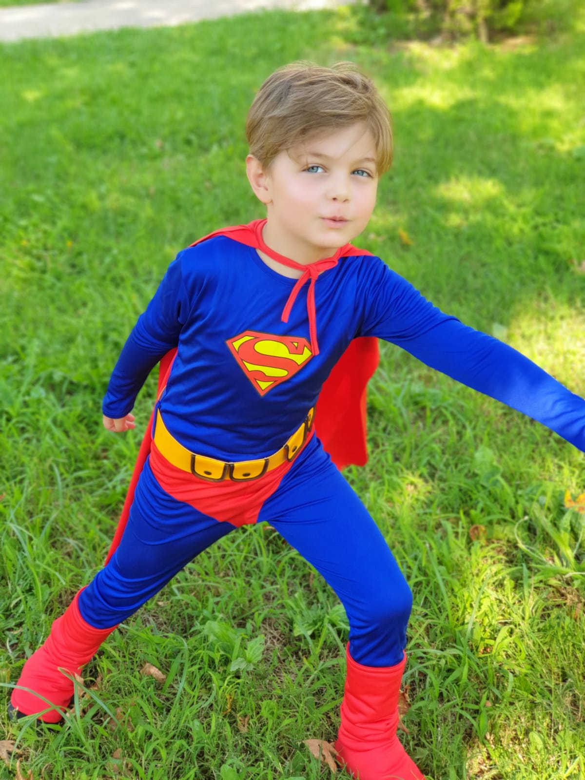 Erkek Çocuk Superman Kostümü - Pelerinli Süper Kahraman Doğum Günü ve Partisi Kostüm Seti
