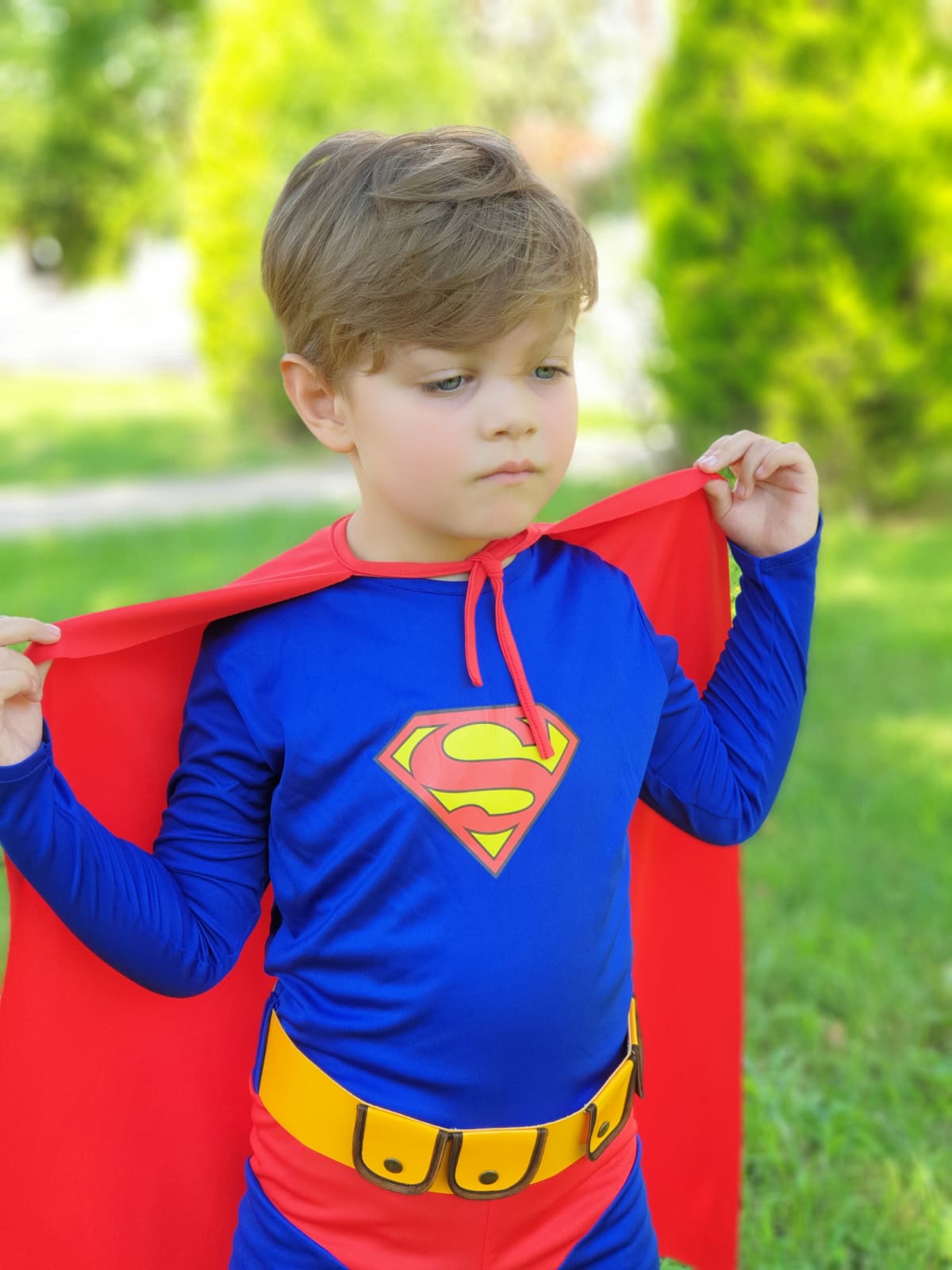 Erkek Çocuk Superman Kostümü - Pelerinli Süper Kahraman Doğum Günü ve Partisi Kostüm Seti