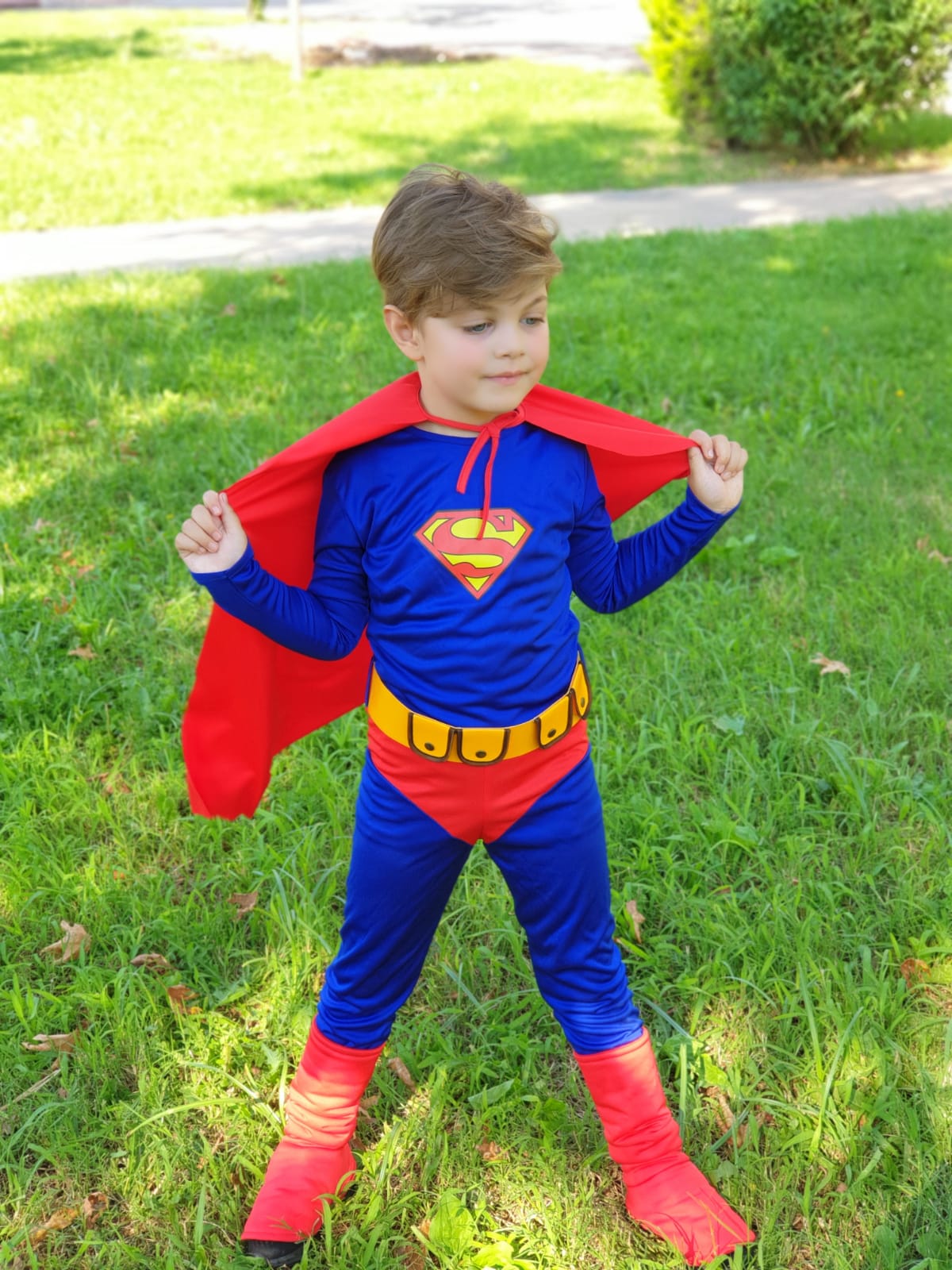 Erkek Çocuk Superman Kostümü - Pelerinli Süper Kahraman Doğum Günü ve Partisi Kostüm Seti