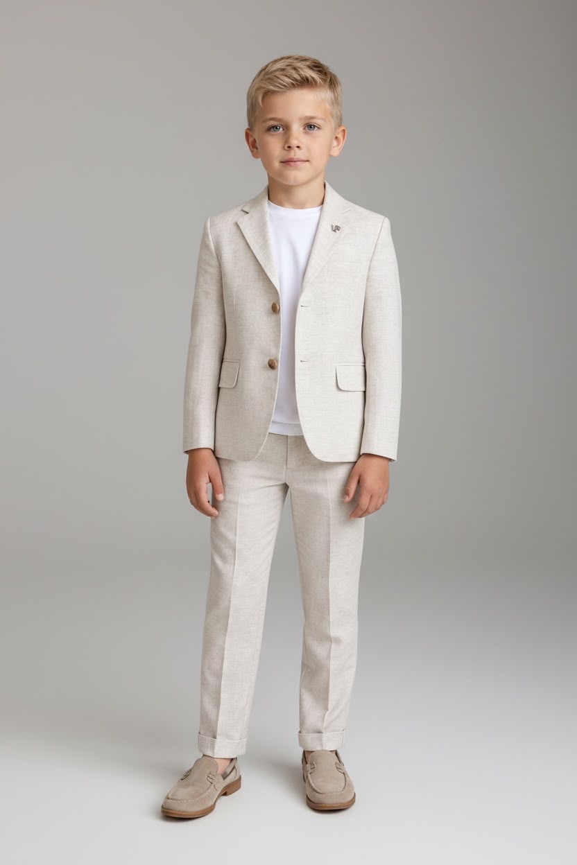 Bej Renkli Keten Çocuk Takım Elbise – Aslı Türkoğlu Kids Atelier