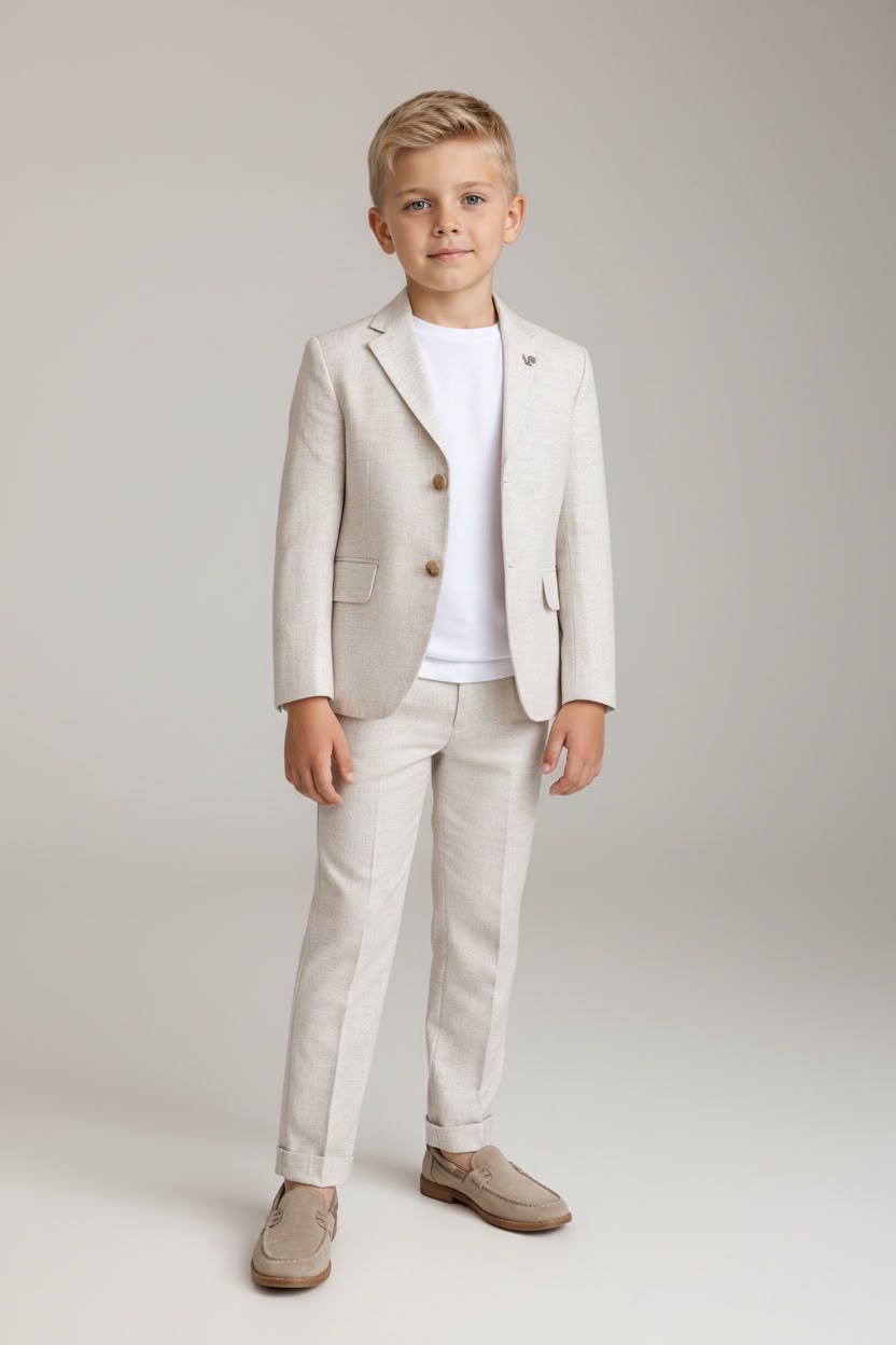 Bej Renkli Keten Çocuk Takım Elbise – Aslı Türkoğlu Kids Atelier