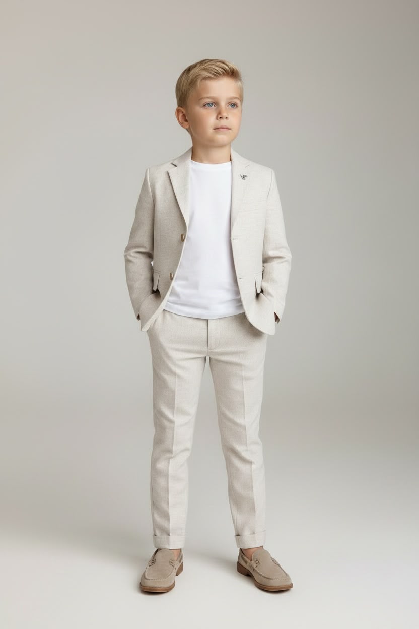 Bej Renkli Keten Çocuk Takım Elbise – Aslı Türkoğlu Kids Atelier