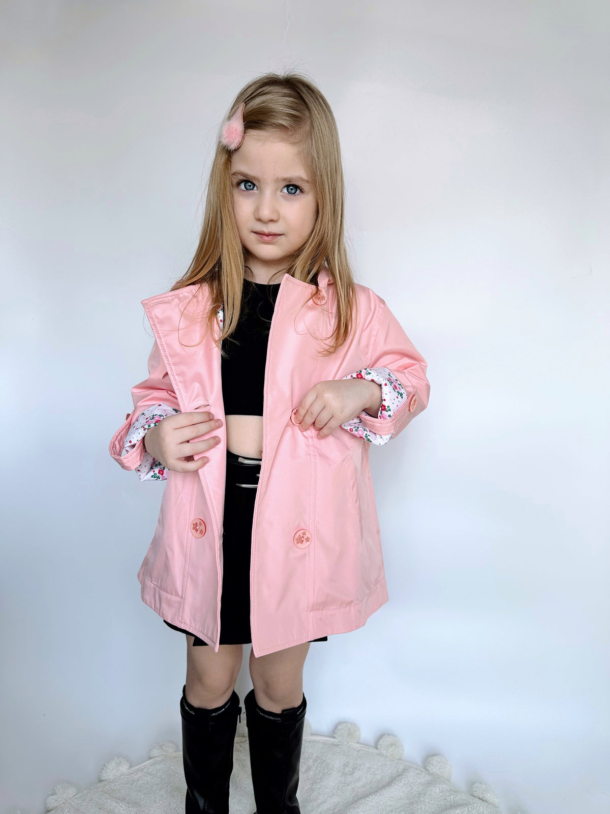 Kız Çocuk Toz Pembe Su İtici Trençkot - Pamuklu Astarlı Kapüşonlu Model