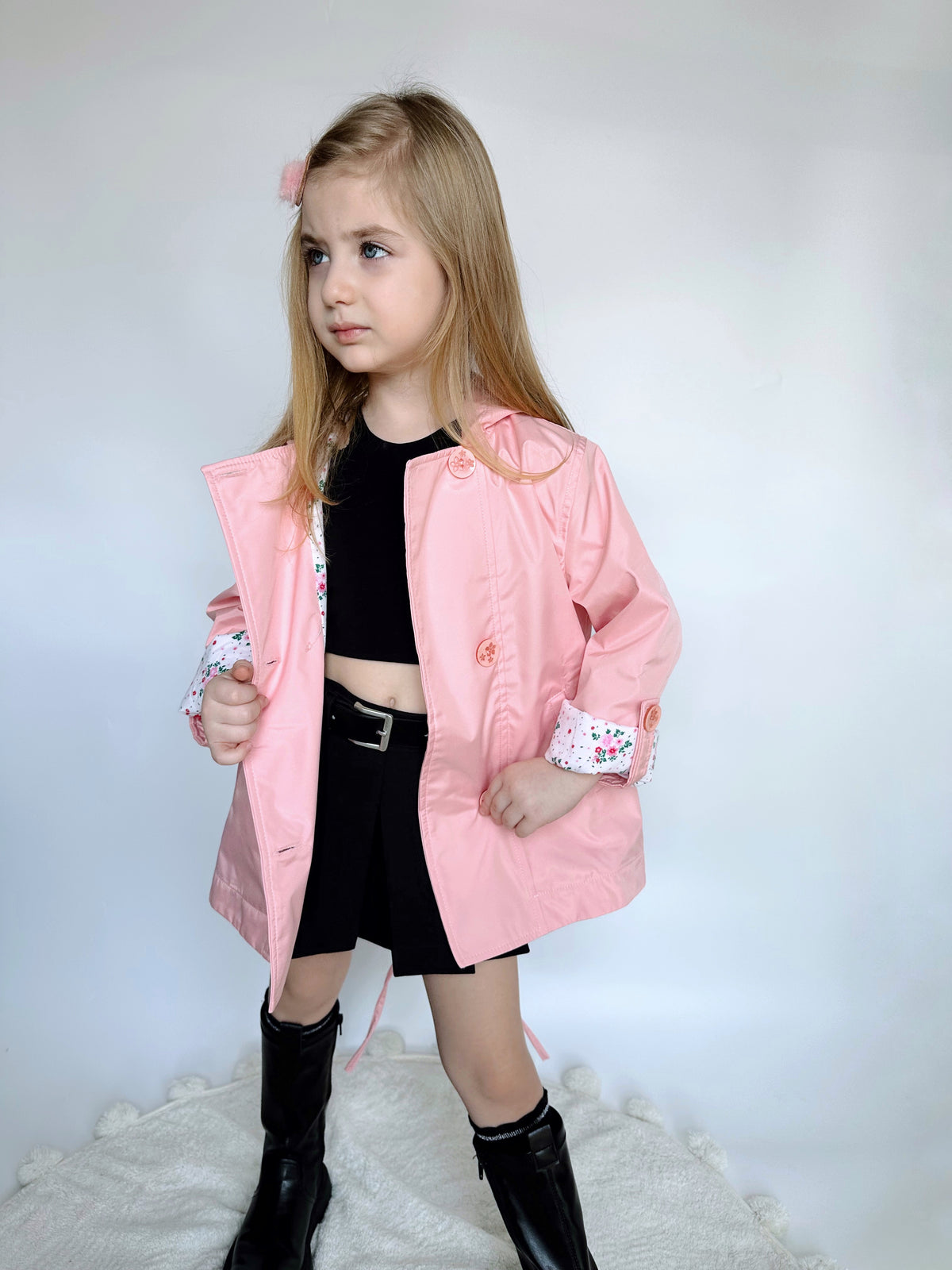 Kız Çocuk Toz Pembe Su İtici Trençkot - Pamuklu Astarlı Kapüşonlu Model