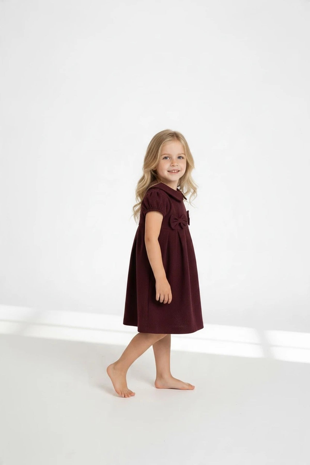Bordo bebe yaka elbise - yandan görünüm