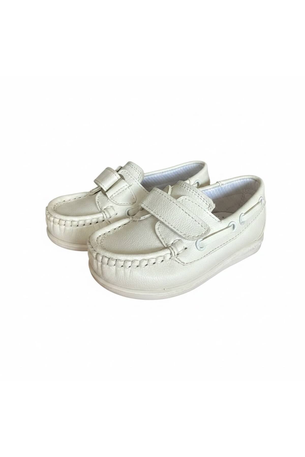 Erkek Bebek Ekru Deri Loafer Ayakkabı
