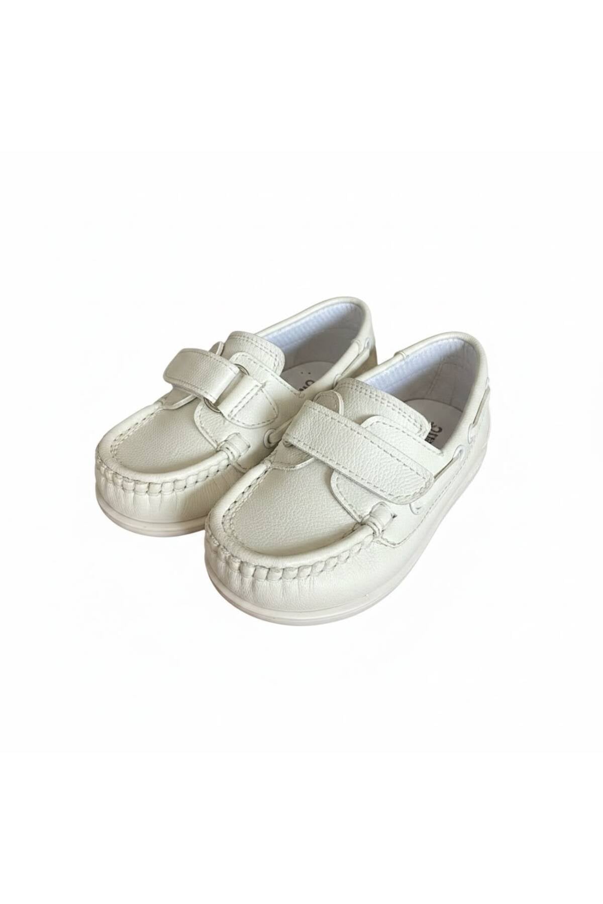 Erkek Bebek Ekru Deri Loafer Ayakkabı