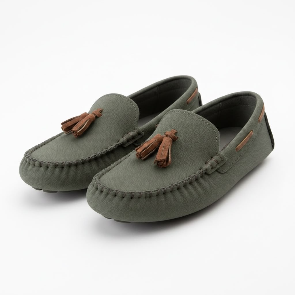 Haki yeşil püsküllü çocuk loafer - görsel 11