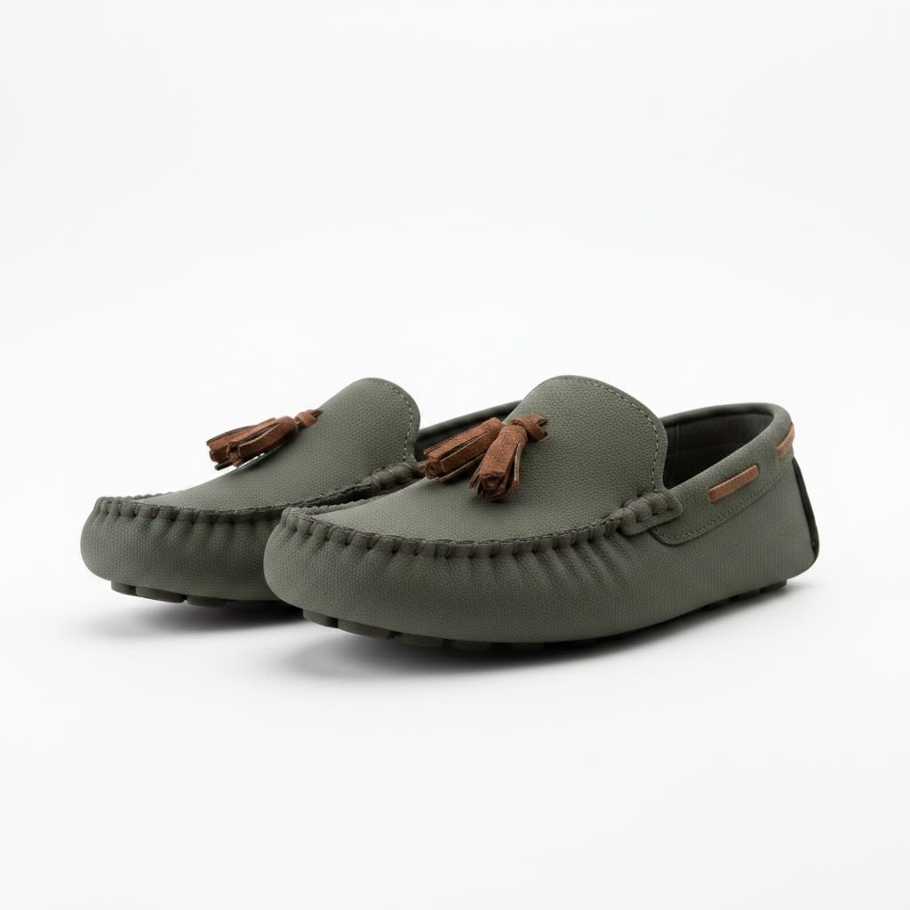 Haki yeşil püsküllü çocuk loafer - görsel 12