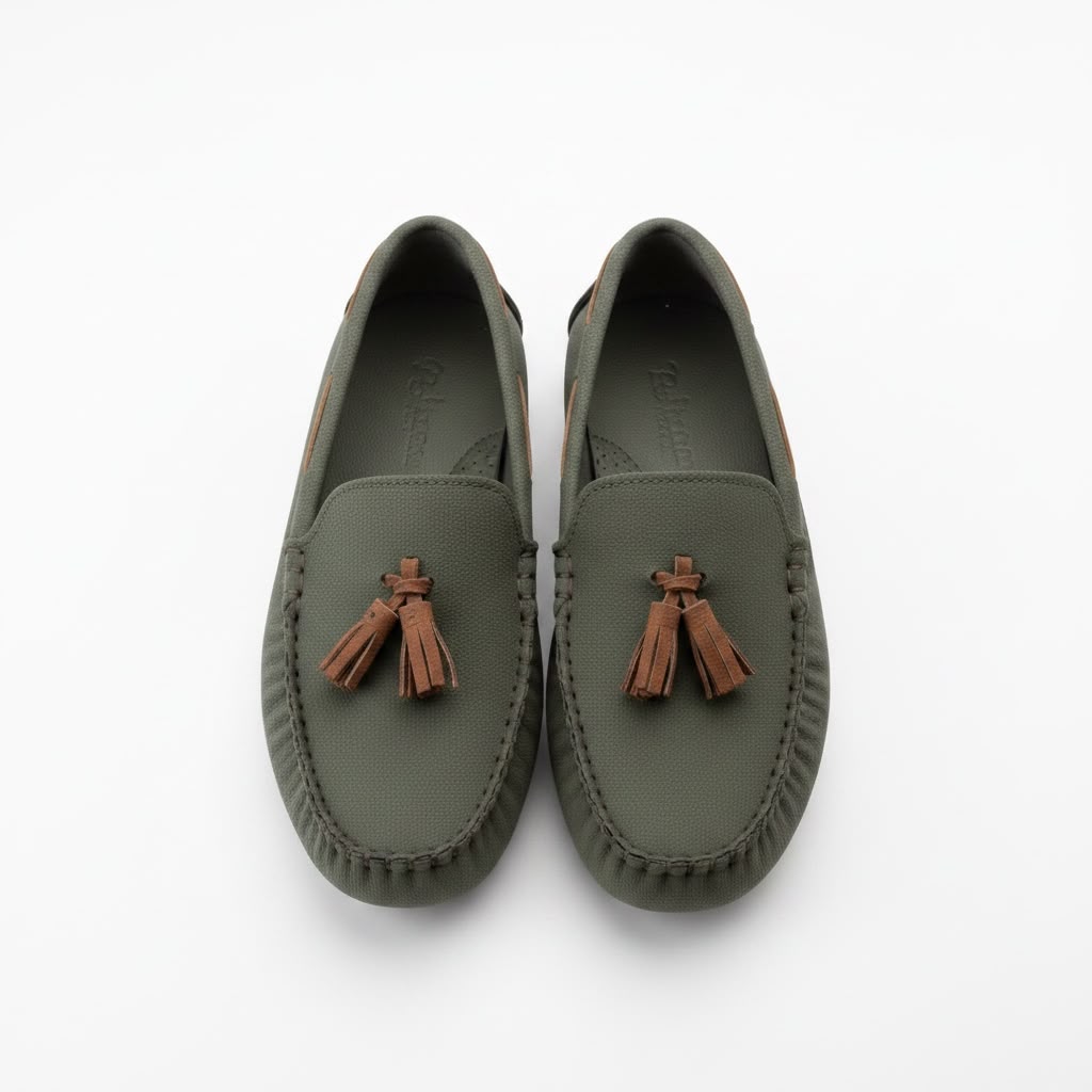 Haki yeşil püsküllü çocuk loafer - görsel 13
