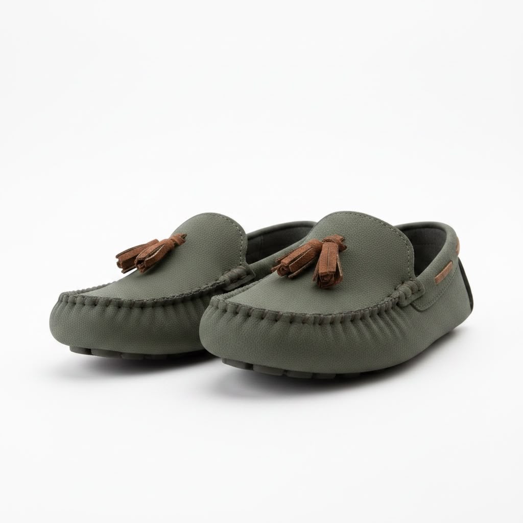 Haki yeşil püsküllü çocuk loafer - görsel 14
