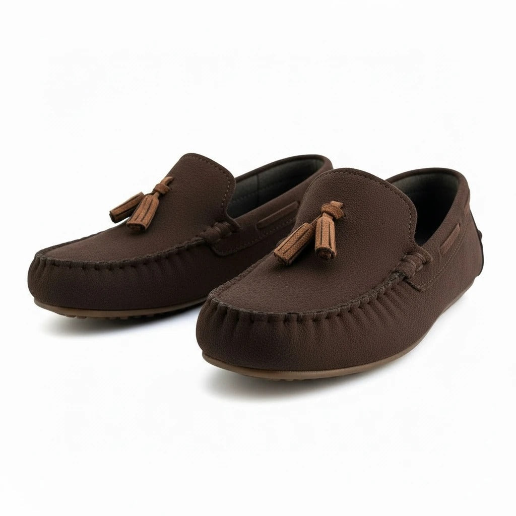 Kahverengi çocuk loafer ayakkabı - çift yandan görünüm