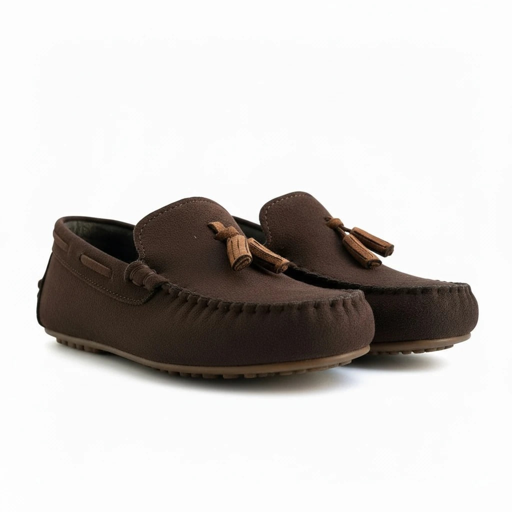 Kahverengi çocuk loafer ayakkabı - çift kaydırmaz taban