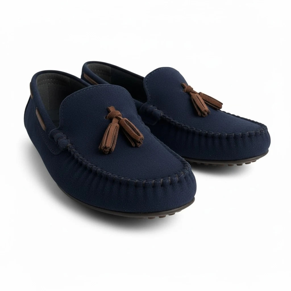 Lacivert çocuk loafer makosen - çift yan açı nubuk görünüm