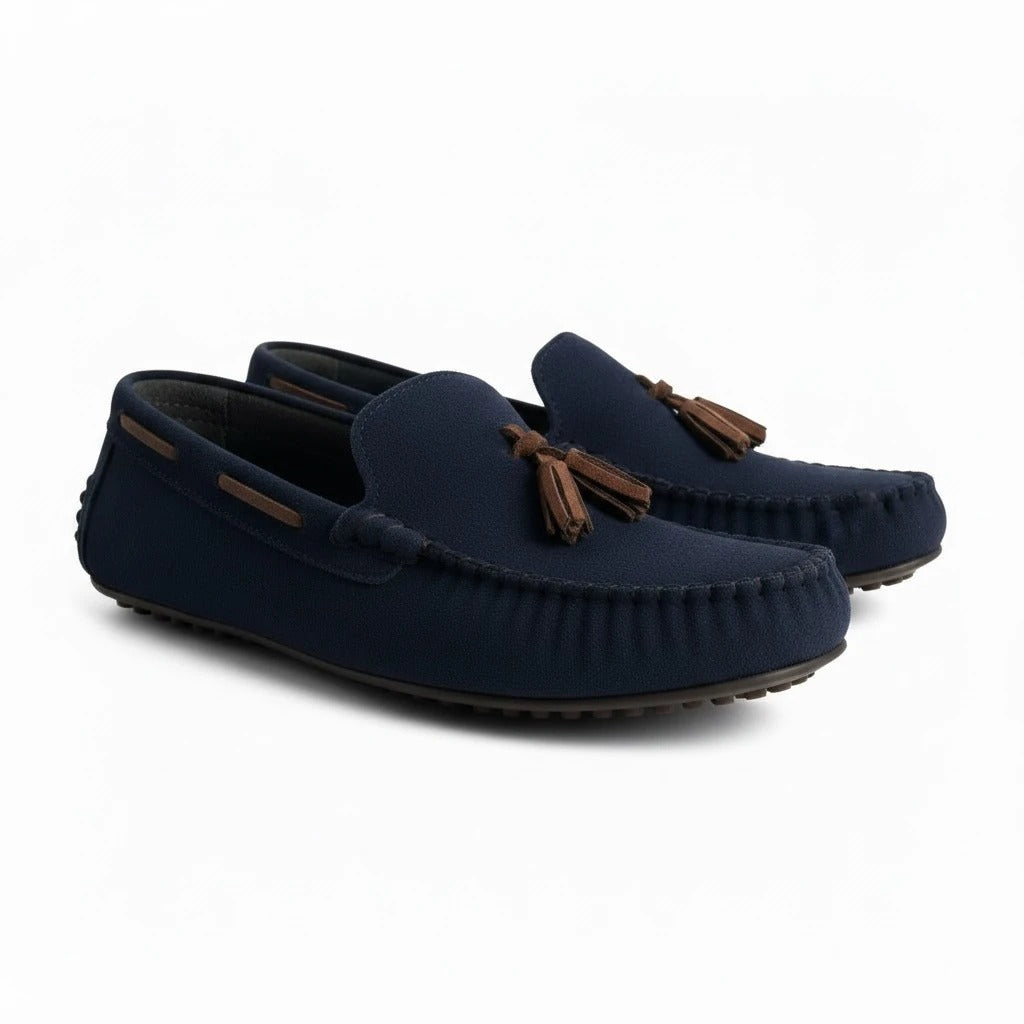 Lacivert püsküllü çocuk loafer - çift yandan görünüm