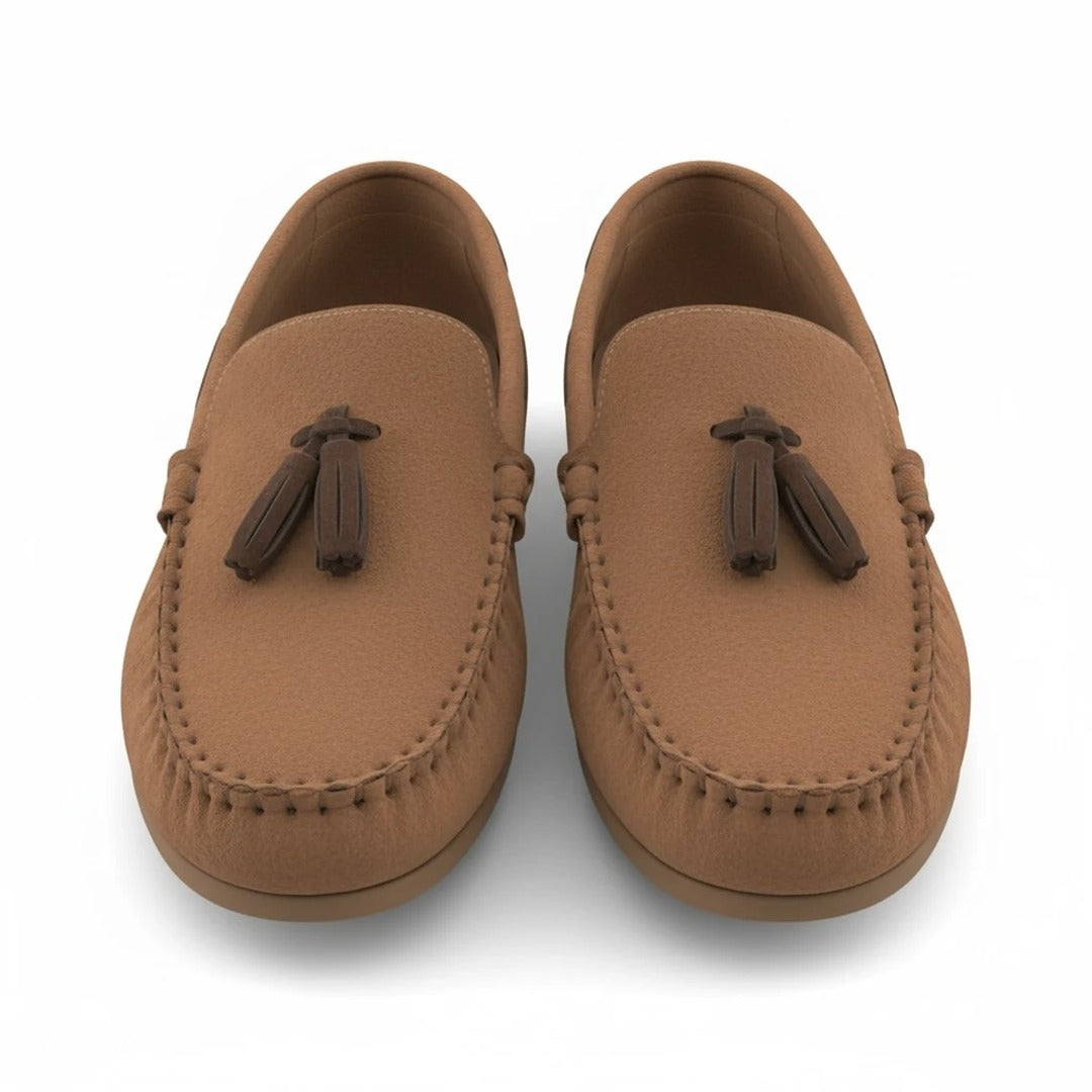 Taba rengi püsküllü çocuk loafer ayakkabı - ön görünüm