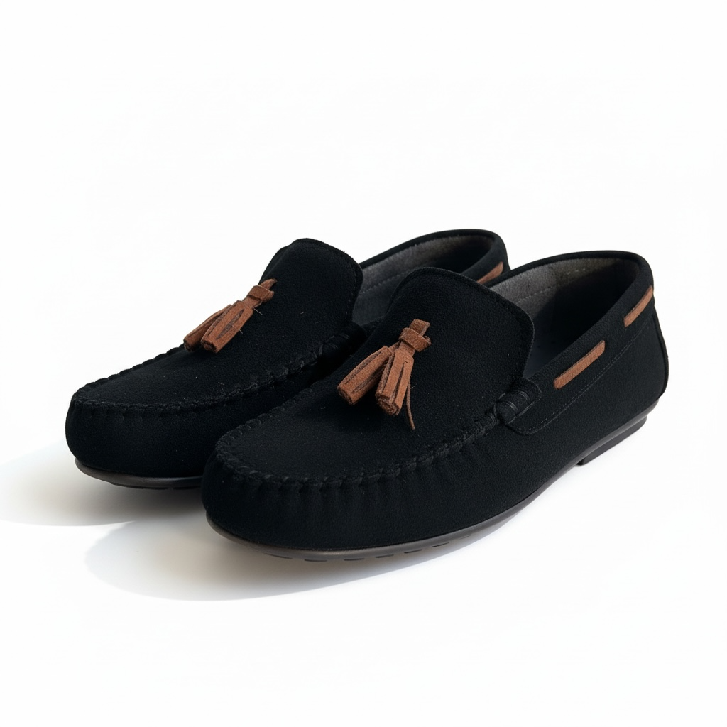 Siyah püsküllü çocuk loafer ayakkabı