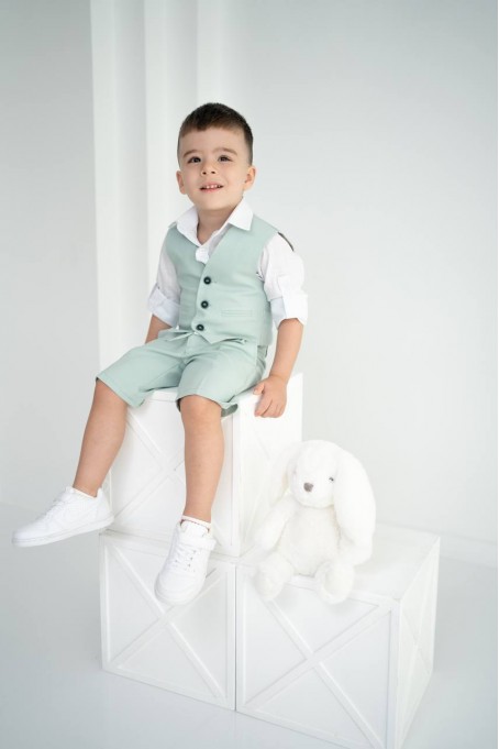 Mint Yeşili Erkek Çocuk 3’lü Takım – Yelek, Şort ve Gömlek Mint Yeşili Erkek Çocuk 3’lü Takım – Yelek, Şort ve Gömlek