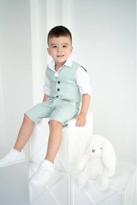 Mint Yeşili Erkek Çocuk 3’lü Takım – Yelek, Şort ve Gömlek Mint Yeşili Erkek Çocuk 3’lü Takım – Yelek, Şort ve Gömlek