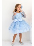 Bebe Mavi Boncuk İşlemeli Uzun Kollu Kız Çocuk Elbise