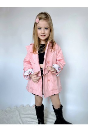 Kız Çocuk Kapşonlu Açık Pembe Trençkot Kız Çocuk Kapşonlu Açık Pembe Trençkot