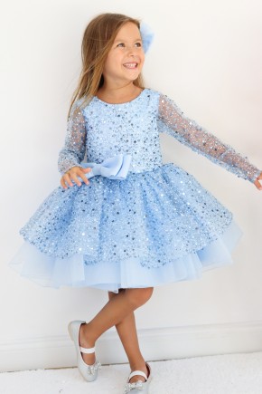 Bebe Mavi Boncuklu Elbise – Kız Çocuk Abiye