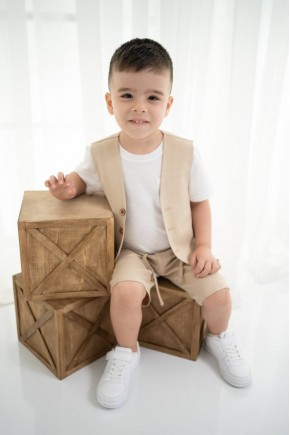  Çocuk Keten Yelek, Şort ve Tişört Takımı (1-10 Yaş)